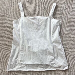 Eileen Fisher White Cotton Spandex Square Neck Tank Top with Pockets Women’s L